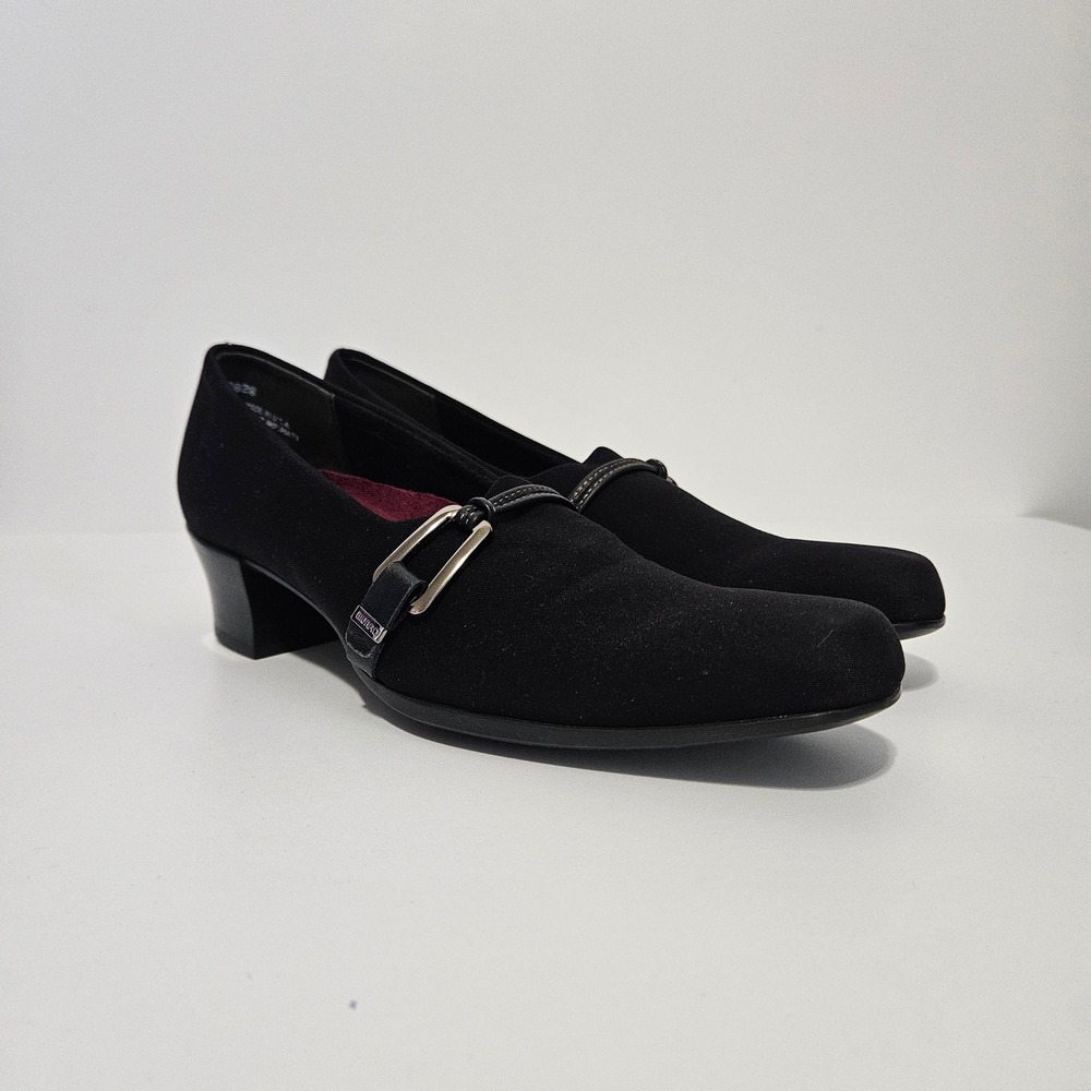Munro American Block Heel Pumps Shoes 7.5 N Black Suede Buckle Office Whimsigoth